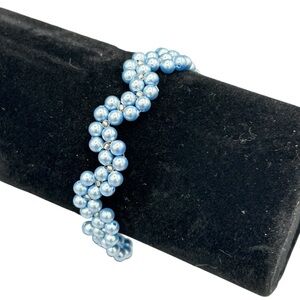 Light Blue Faux Pearl Beaded Bracelet | Lobster Clasp Adjustable